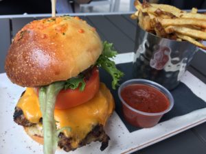 Candied Bacon Burger and fries - OCCO Kitchen