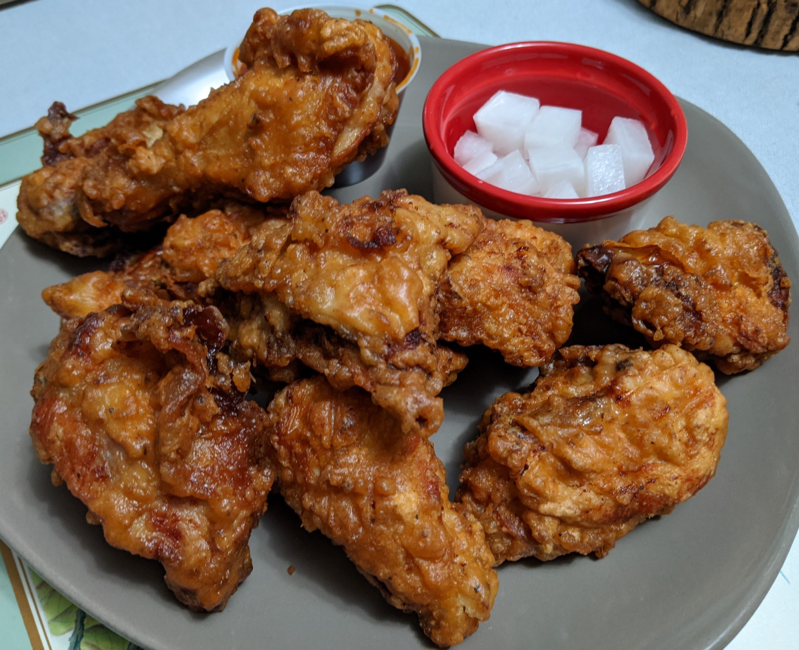 Korean fried chicken with pickled daikon
