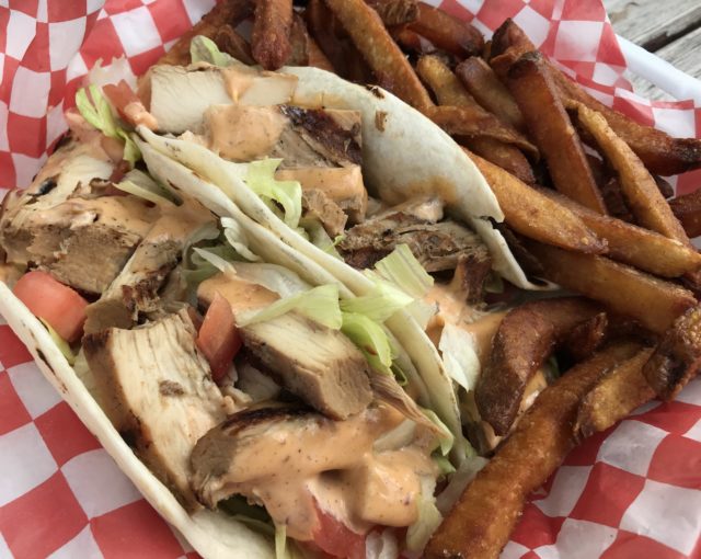 Jerk chicken tacos and fries at Jerk on Wheels food truck