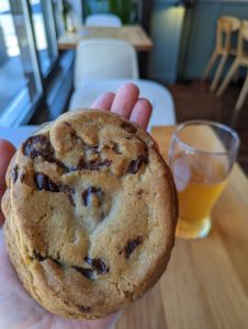 City Goose - a very large chocolate chip cookie, bigger than the palm its being held in