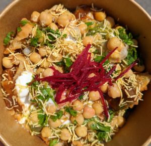 Seven Tea Miles - samosa chaat in a takeout container bowl